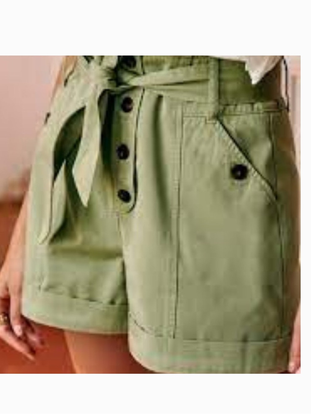 Sezane Marcus shorts Light Olive Paperbag Waist Shorts with Tie